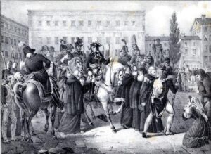 L’ingresso, nel 1805, di Napoleone a Bologna in un’illustrazione ottocentesca